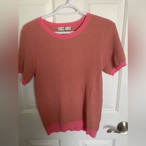 Zara Pink and Brown Textured Knit shortsleeved top- Women's size Large